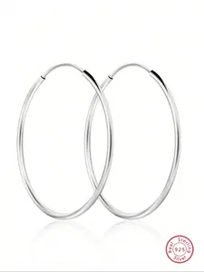 925 Sterling Silver Simple Plain Silver Hoop Earrings, Elegant Minimalist Earrings, Fashionable Earrings for Women, Elegant All-match Fashion Accessories for Daily Wear, Hoop Jewelry, High Quality Earrings
