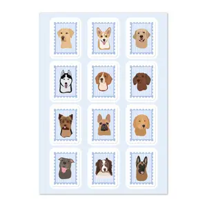 Blue Puppy Postage Stamp Sticker Sheet