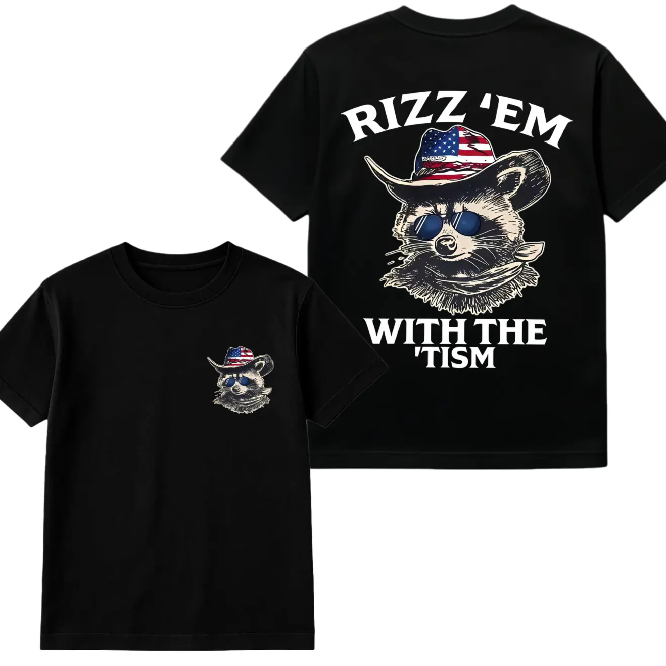 Rizz 'Em With The 'Tism Raccoon T-Shirt, Funny Cowboy Raccoon Shirt, Western Style Vintage Trendy Shirt - Shirt Graphic Tees For Men - Gifts For All Womenswear Summer Casual Crewneck Top Shortsleeve Tshirt