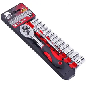 Socket Set 1/4” 15pcs Chrome Vanadium Steel Metric Wrench Kit 72 Tooth Ratchet