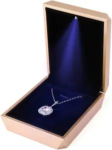 LED Pendant Necklace Box Bracelet Box Couple   Boxes Case Small  Display for Proposal Engagement Wedding (Golden)
