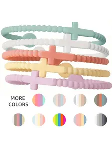 5pcs Cute Random Color Hand Strap, Thin Cross Silicone Bracelet, Fashion Cross Bangle, New Fashion Bracelets, Accessories Gifts, Women & Men Jewelry