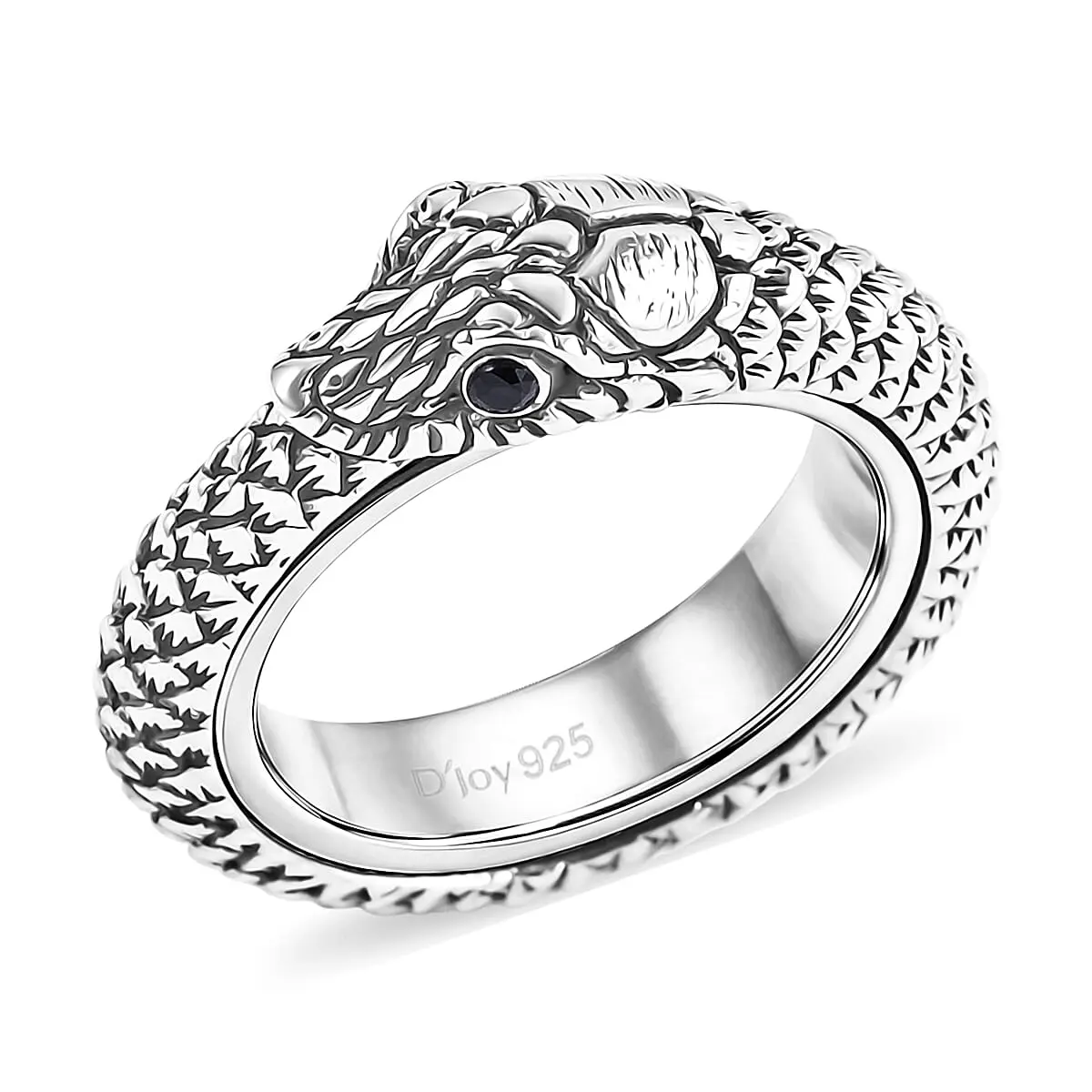 D'Joy Bali Legacy Thai Black Spinel 0.10 ctw Snake Ring in Sterling Silver