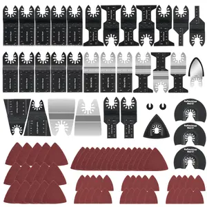97Pcs Oscillating Tool Blade, Titanium Multitool Blades with Case, Sandpaper for Grout Removal, Wood, Metal, Plastic, Oscillating Saw Blades Fit for Dewalt Ryobi Milwaukee Rockwell Makita. power tool saw blade tile marble