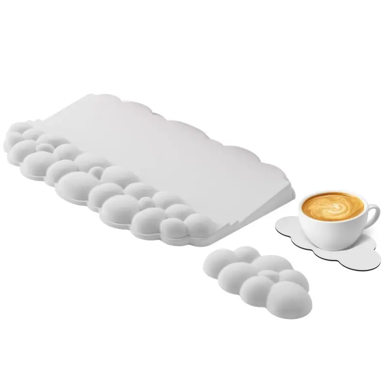 3-Piece Ergonomic Keyboard & Mouse Wrist Pads Set with Cloud-Shape Coaster, Memory Foam Support, Tilt Design, Anti-Slip Base for Gaming/Work, Home Office Desktop Use