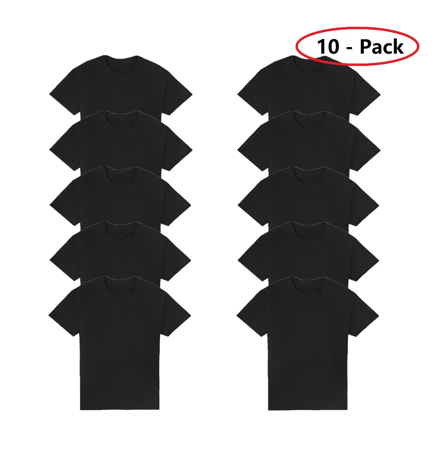 10pcs Men's Classic Crew Neck T-Shirts in Black- Soft Cotton Blend, Short Sleeve, Machine Washable - Ideal for Casual Wear & Everyday Comfort Menswea