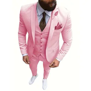 Men's 3 Piece Slim Fit One Button Formal Business Men Suit Groomsman Tuxedos For Wedding (Blazer+Vest+Pant)