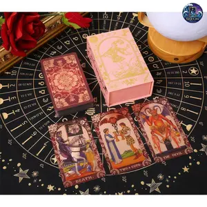 Tarot Cove Pink Holographic Tarot Deck Gold Foil Color Shifting Waterproof Cards Complete Gift Set with Guidebook Luxury Box
