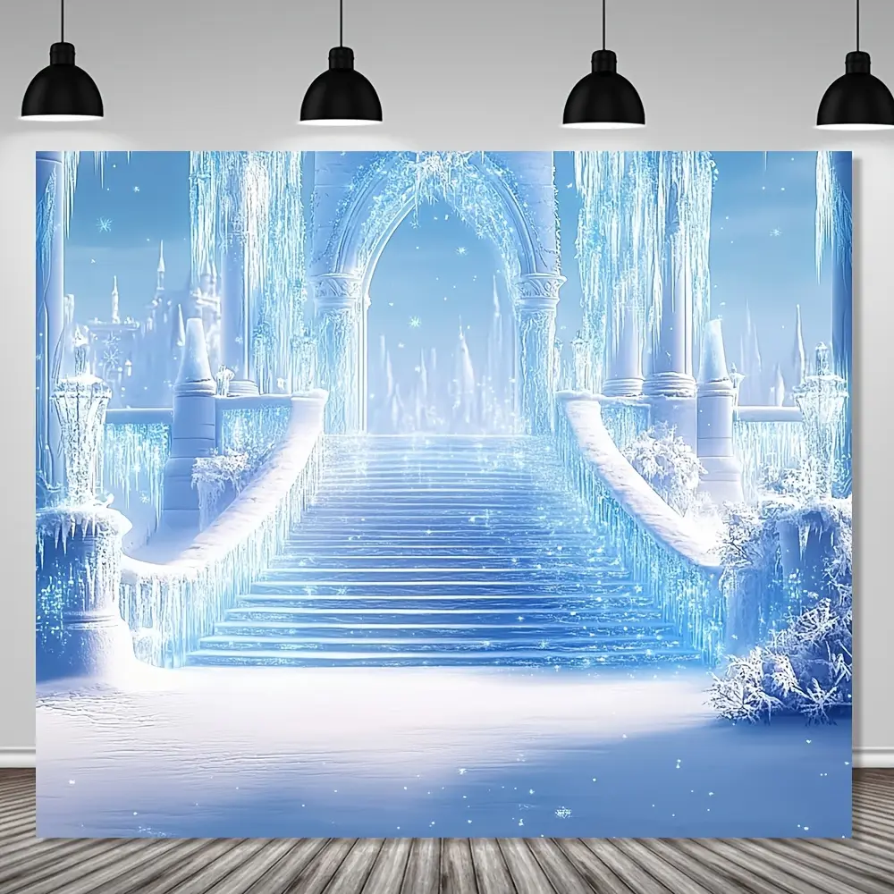 Polyester Christmas Photography Backdrop - Winter Wonderland Ice Castle Decor, 70.8x90.5in Festive Banner for Holiday, New Year, Happy Birthday Celebrations