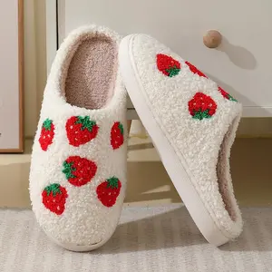 Strawberry Couple Slippers - Plush Cotton Cartoon House Shoes, Ultra-Soft Thick Sole Winter Slippers for Women, Cozy Indoor Home Footwear 2025 (His & Hers Pair) Girl Slide