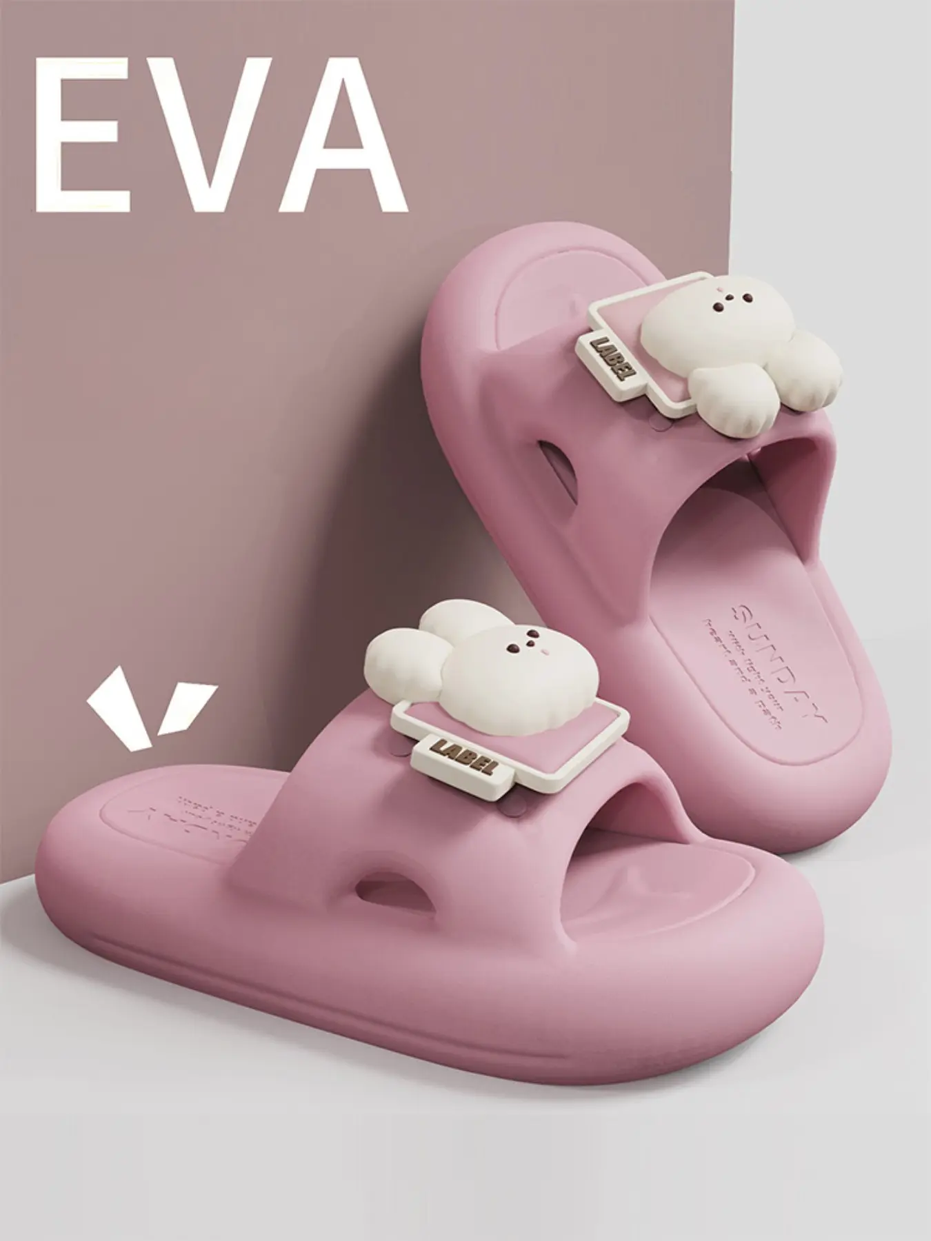 Women's Cartoon Rabbit Slippers, Slide, Trendy Casual Slippers, Summer Indoor Home Thick Sole Wear-Resistant Cute Outdoor Slipper, Medium Width Eva Material Footwear