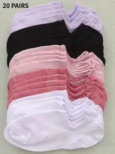 20 pairs of casual sports ankle socks for women; plain-coloured spring/summer sports ankle socks for men; lightweight, moisture-wicking summer ankle socks for women; mesh socks