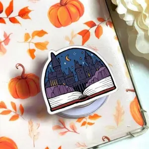 Magic Castle Book Phone Grip, MagSafe Pop Socket, Kindle Holder, Fantasy Reading Aesthetic Grip, Wizard School Gift, Cute Book Lover Phone Stand, Night Sky Library Accessory