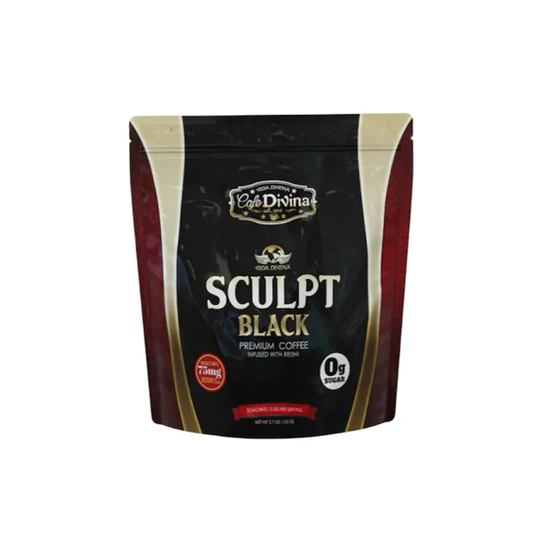 Vida Divina Sculpt Black Instant Coffee, Certified Org. Dark Roast Beverage, 3-in-1 Mix with Natural Milk for Instant Brew