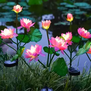 2/4PCS Solar Lotus Floral Garden Lights Flowers Lights Solar Powered LED Lawn Light Outdoor Garden Decor Yard Landscape Decoration