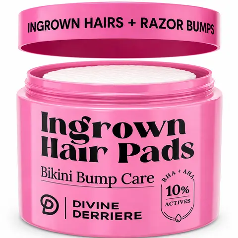 Divine Derriere BEST Ingrown Hair Pads with BHA + AHA -  Ingrown Hair Solution & Bikini Bump Eliminator, Exfoliate to Tend Skin Post Hair Removal, Shaving & Waxing for PFB Razor Bumps, Razor Burns - Ingrown Serum Body Care,  Bikini Bump Care