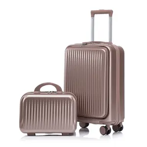 Lightweight durable Carry On Luggage Set 2pcs, 20'' Front Open Suitcase + handbag Cosmetic Case, Combination Lock, Spinner Wheels – Ideal for Travel, Vacation & Weekend Getaways