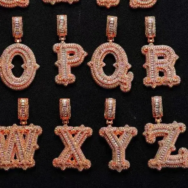 M2-2275 Custom Engraved Alphabet Pendant - Personalized, Rhinestone Decorated Bling, Your Name Fashion Costume Jewelry Charm, Custom Engraved Pendant, Personalized Pendants