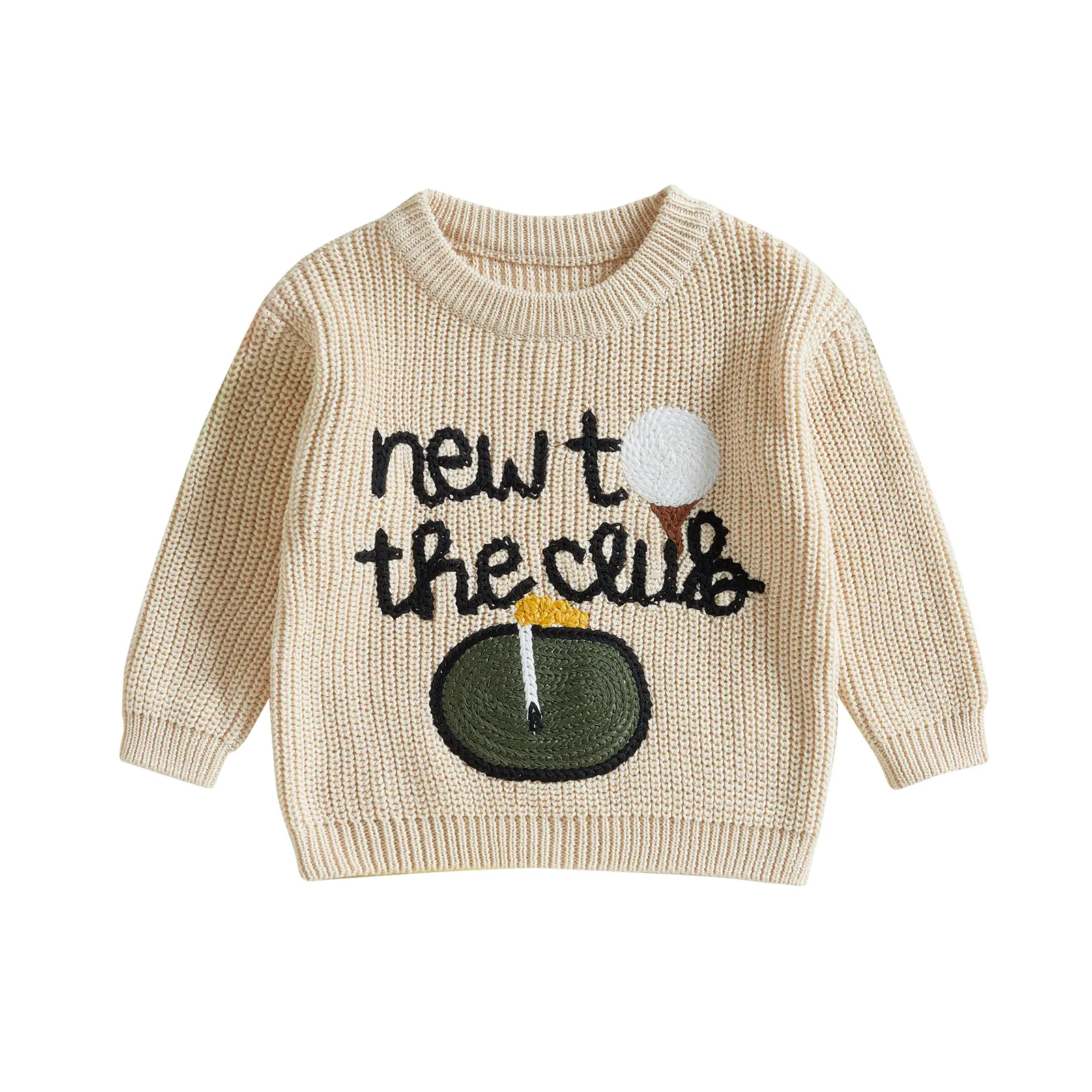 Toddler Baby Boy Girl Golf Outfits New to The Club Golf Embroidery Long Sleeve Knit Pullover Sweater Birthday Outfits, Regular, 12-18 Months