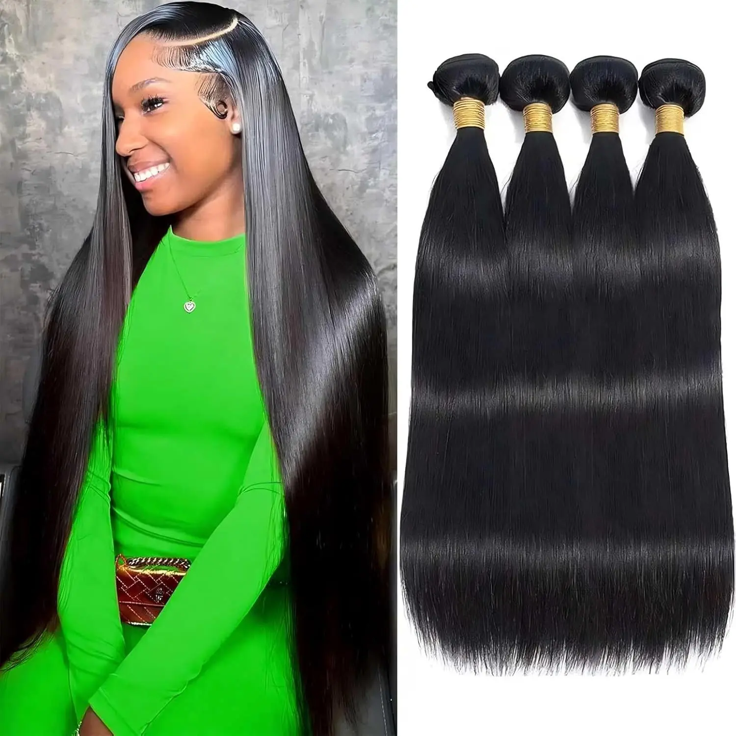 Women's Black Straight Human Hair Bundles - Silky Smooth Double Weft Extensions with Full Ends, Straight Cut, Natural Look for Everyday Wear