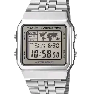 A500WA-7 New Casio digital vintage silver stainless steel world time men' s watch