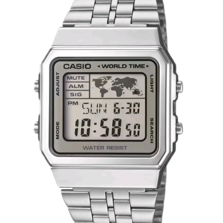 A500WA-7 New Casio digital vintage silver stainless steel world time men' s watch