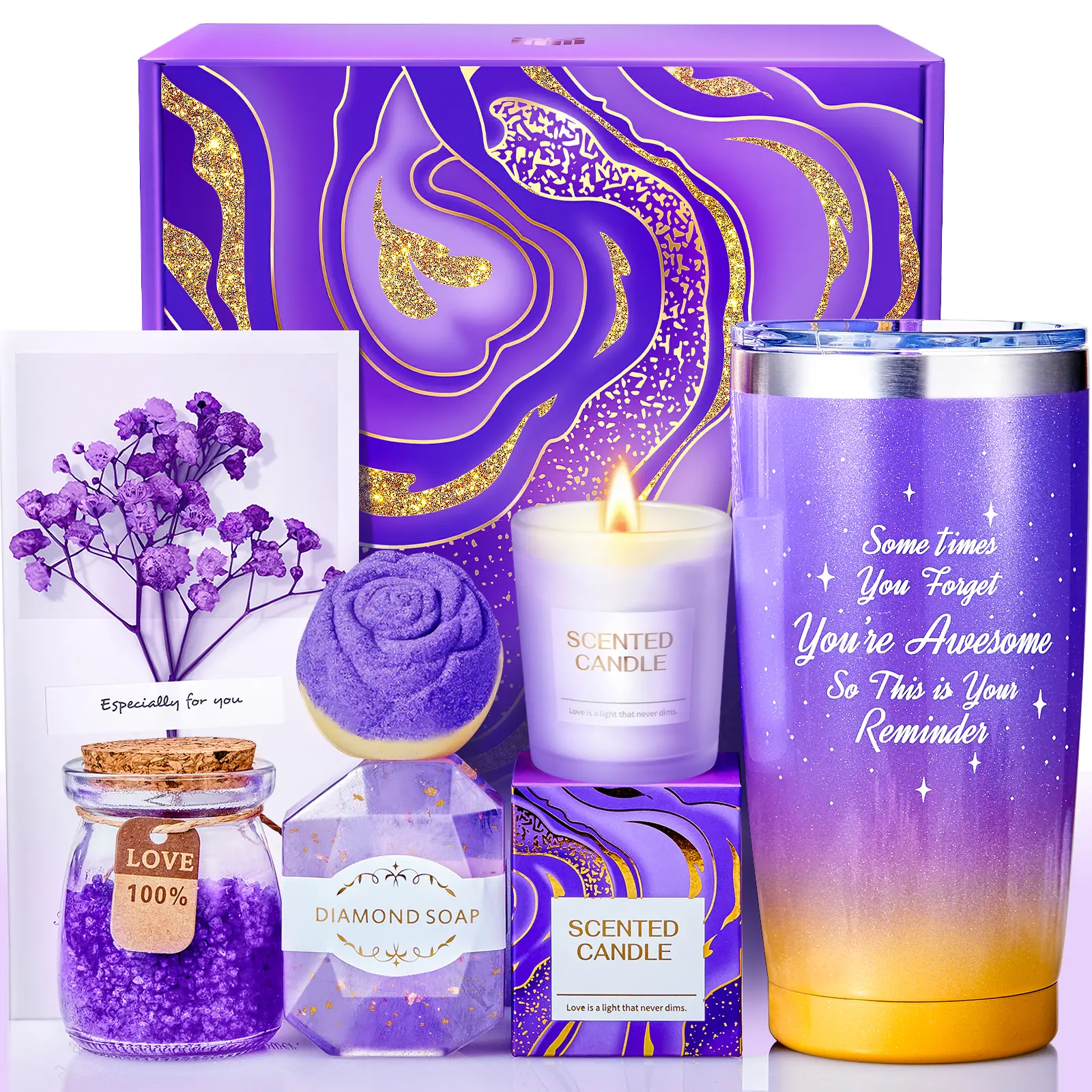 BodyRefresh Luxury Aroma Calming Stainless Steel Body Care Set, Spa Gift Basket for Women - Birthday, Get Well Soon Care Package for Wife Grandma