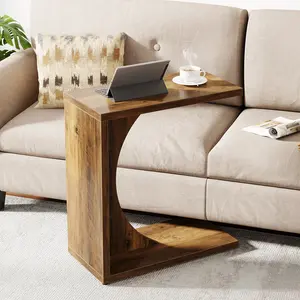 LITTLE TREE C-Shaped End Table, C Table for Sofa, Small Over Couch Tray, Side Table for Living Room, Bedroom, Rustic Brown (Only 1 PC) LITTLE TREE C-Shaped End Table, C Table for Sofa, Small Over Couch Tray, Side Table for Living Room, Bedroom, Rustic Brown (Only 1 PC)