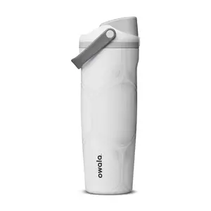 Owala FreeSip Sway White Soccer Water Bottle, Textured Ball Design Insulated Stainless Steel Sports Travel Bottle