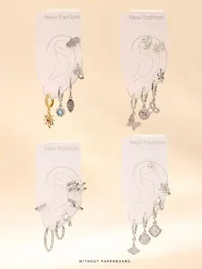 Fashionable Rhinestone Mixed Ear Cuff & Dangle Earrings, New Fashion Ear Jewelry for Women & Girls, Trendy All-match & Exquisite Jewelry for Birthday Gift