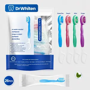 26PCS 5-in-1 Toothbrush, Floss, Tongue Scraper & Toothpick Set, 26pcs/pack Soft-Bristle Toothbrush Set, Oral Care Tool for Travel and Business Trip, Oral Hygiene Essentials  Whitening Daily Whitening Whitening Gentle Daily