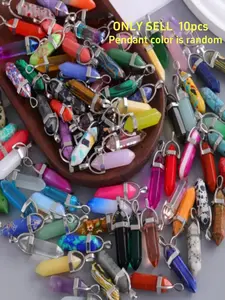 50 hexagonal chakra crystal pendants, DIY pendant gemstones with hexagonal pointed stones and beads, for making necklaces, earrings, bracelets and jewelry, Crystal Beaded, Crystal Pendants Set