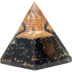 Shungite Orgonite Pyramid for Energy cleansing Protection Grounding Energy Spiritual Healing Handmade Orgonite pyramids with Copper Coil and Crystal Quartz for Chakra Protection