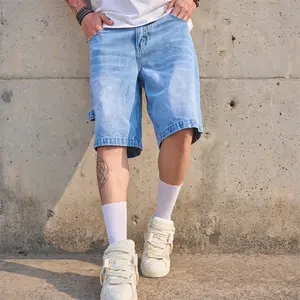 New Men Streetwear Loose Solid color Summer Denim Shorts Stylish Male Casual Straight Five-point Pants Men's Shorts