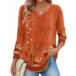 Long Sleeve Shirts for Women Fall V Neck Tops Casual Dressy Blouse Boho Tunic Business Work Clothes School Outfit