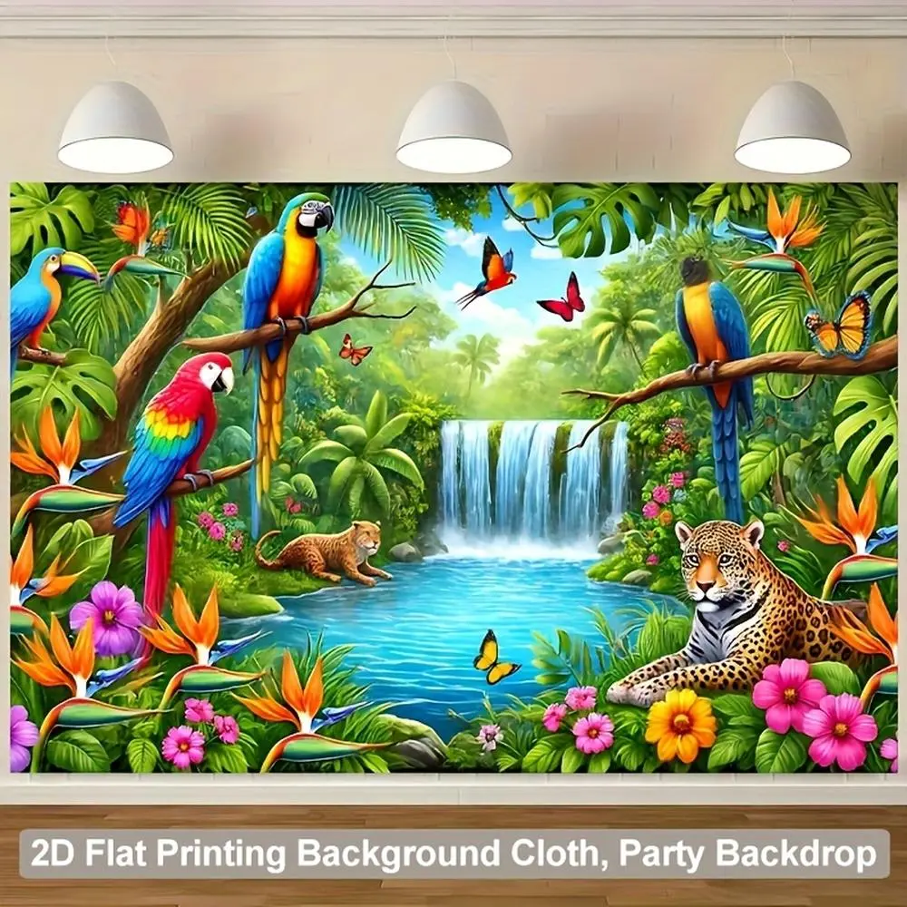 1pc 2D Flat [Vibrant Tropical Backdrop] Vibrant Tropical Jungle Scenic Beauty Printing Backdrop Banner Multipurpose Backdrop Wall Covering for Living Room Bedroom Office Home Decor Outdoor Decor Room
