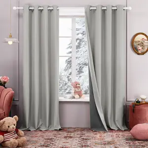 Deconovo Total Blackout Curtains with 3 Pass Energy Efficient Thermal Insulated Coating Faux Linen Room Darkening Curtains for Dining Room Set of 2 Curtain Panels