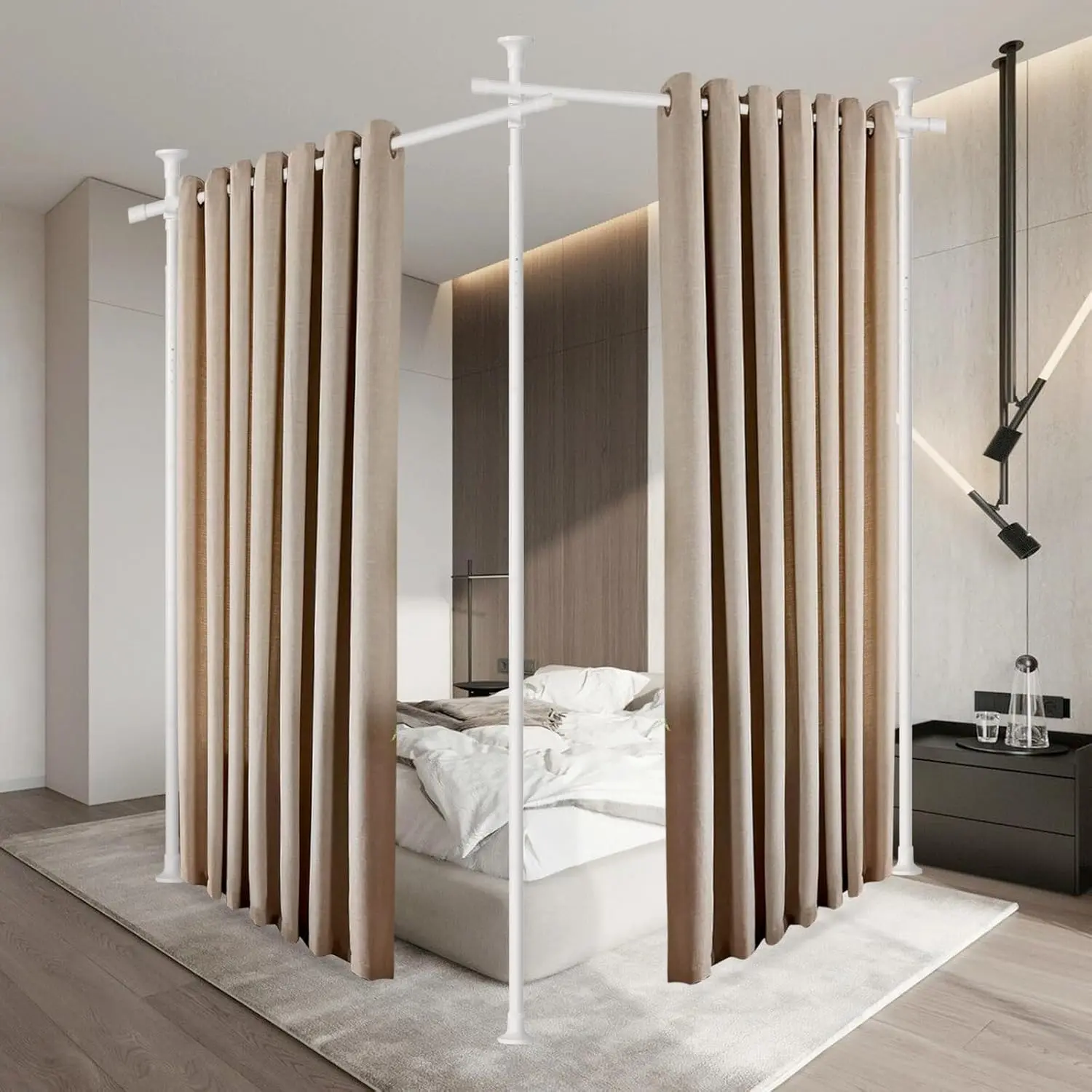 Room Divider Curtain Rod, Divider for Room Separation, 60-150inch(H) 48-144inch(W) Adjustable Room Separator, Heavy Duty Curtain Divider for Room Separation, Room Separators Divider Wall, Matt White