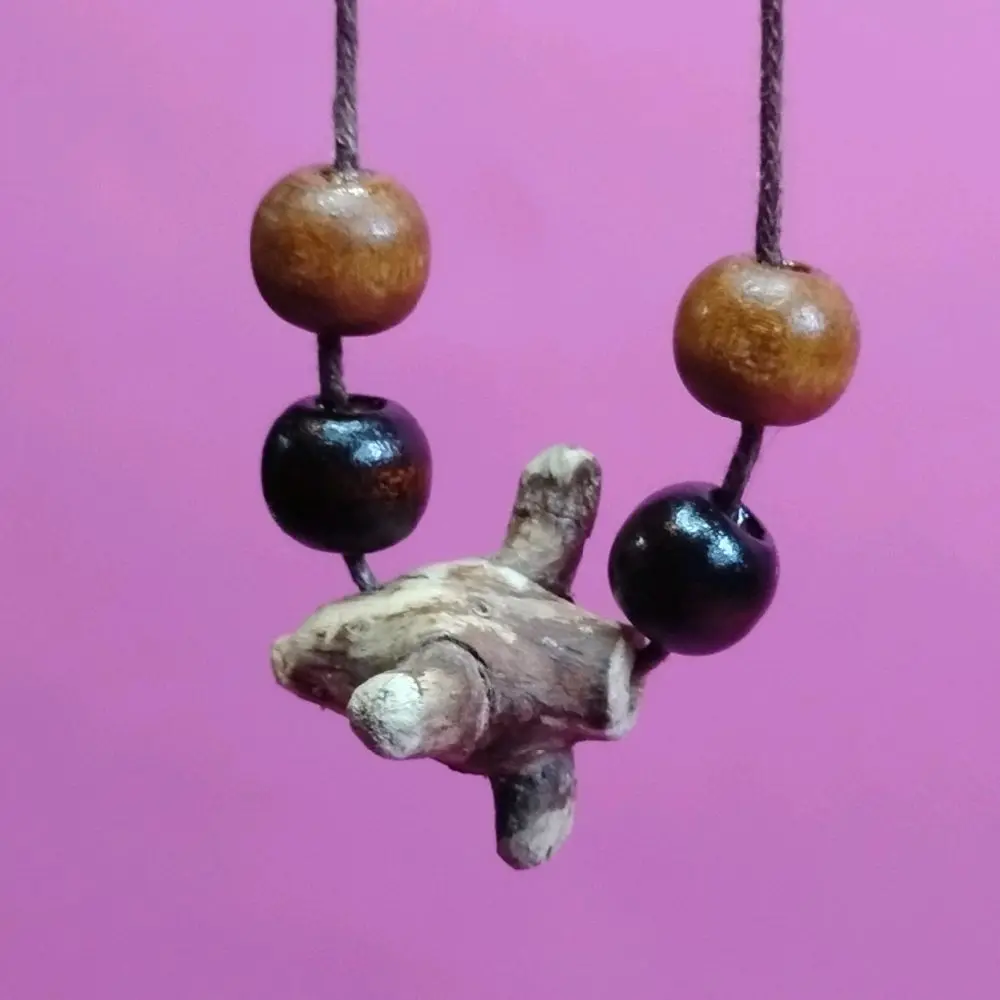 Handmade Jewelry: Wooden Necklace with Unique Beads for a Boho Chic Aesthetic, Outdoorsy Woodland Style Accessory on Hemp String, Boho Style Jewelry, Unisex, Choking Hazard Small Parts
