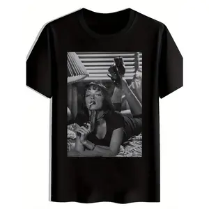 Men'S Black Short-Sleeve T-Shirt with "Pulp Fiction" Print - Casual Crew Neck, Lightweight cotton, Summer Fashion, Fun and Stylish Design for Adults, Casual Attire |   Modern Casual Wear |   Lightweight Fabric, T Shirt
