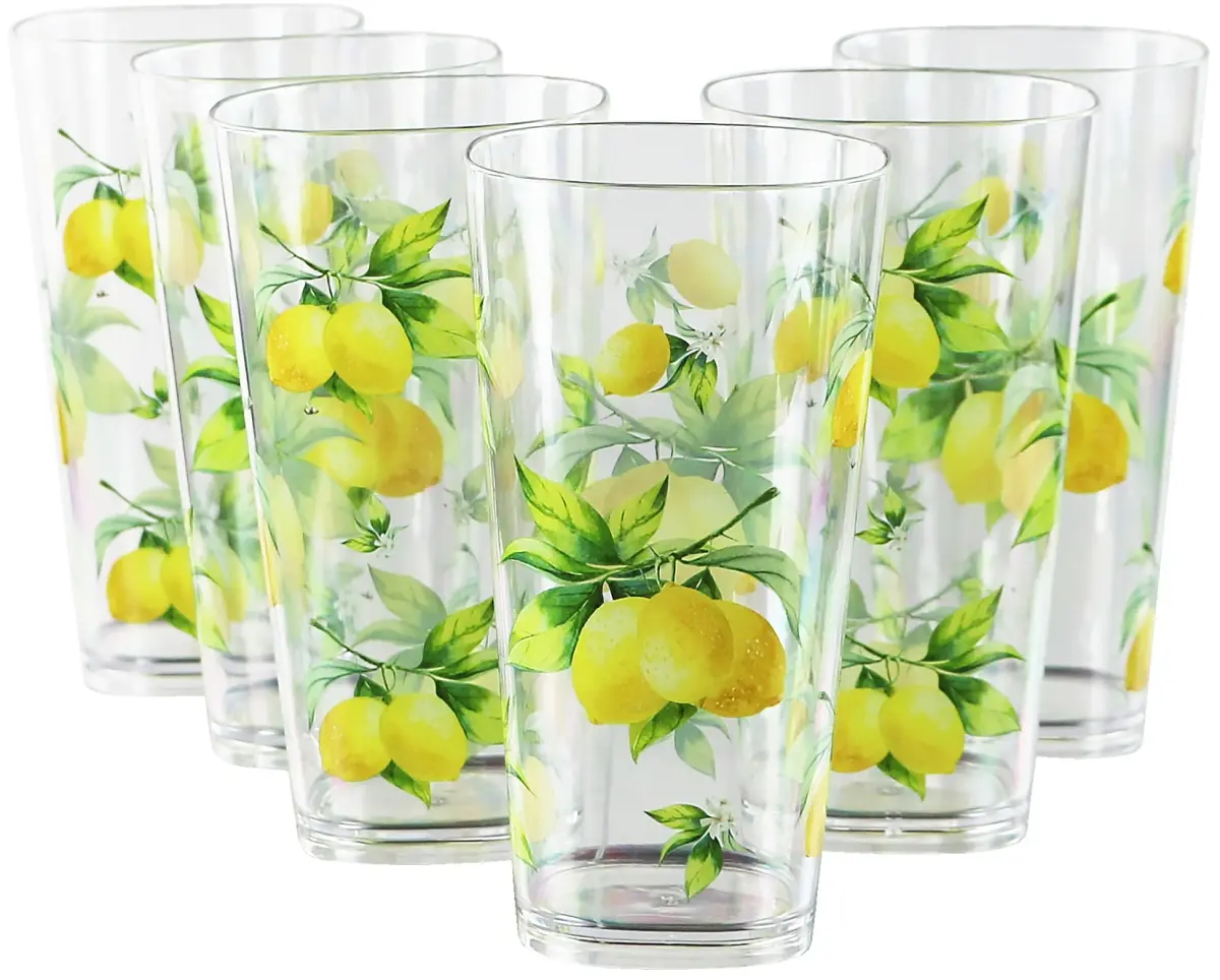 Reston Lloyd  6pc Acrylic Drinkware Set 19oz Fresh Lemons, Tea, Glass, Six-Pieces
