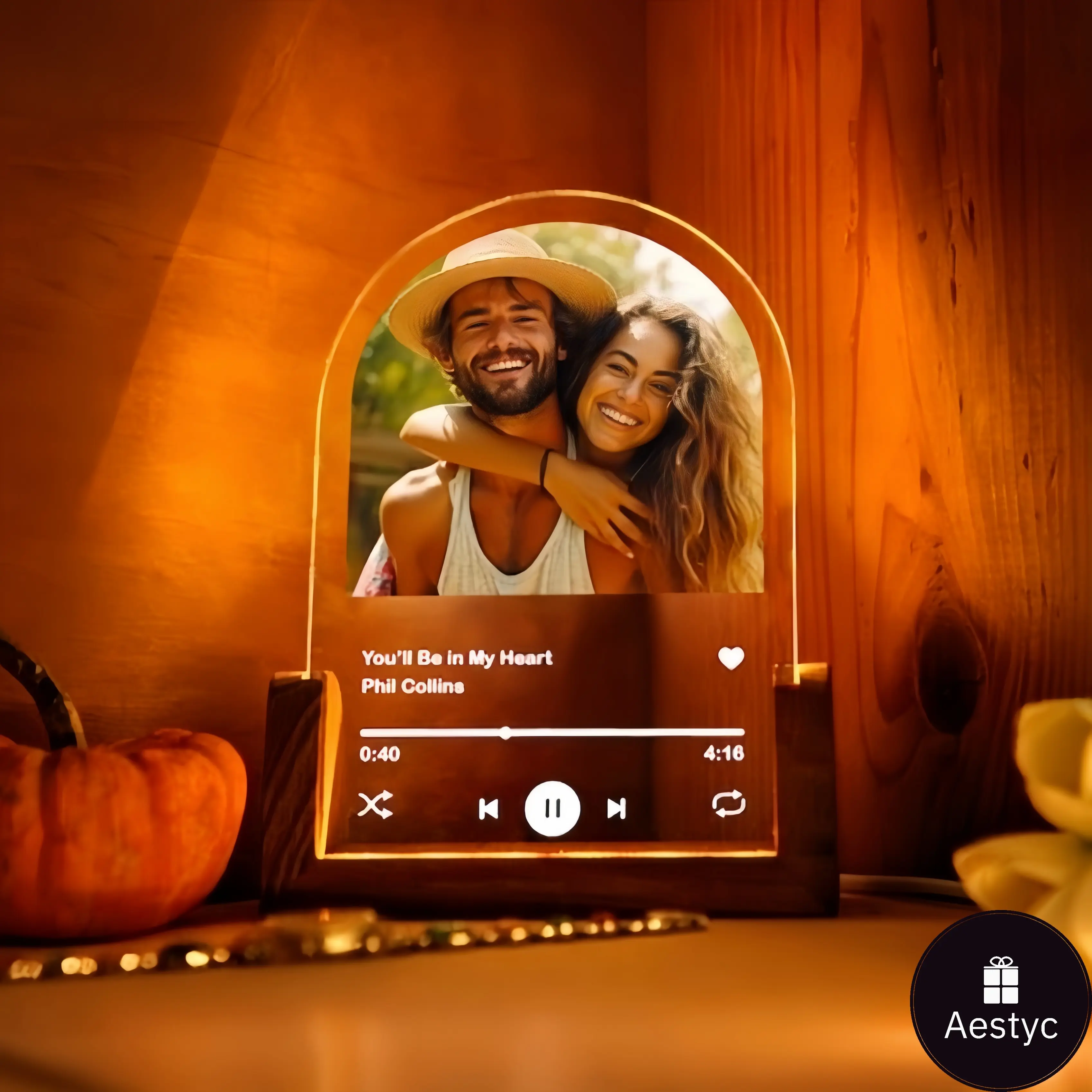 Personalized Wood Spotify Song Plaque - Custom Picture Gift Set with Non-Toxic Print, 7Color Mood Glow, Warm LED Nightlight, Photo Frame - Thoughtful Anniversary Desk Decoration Ornament for Boyfriend