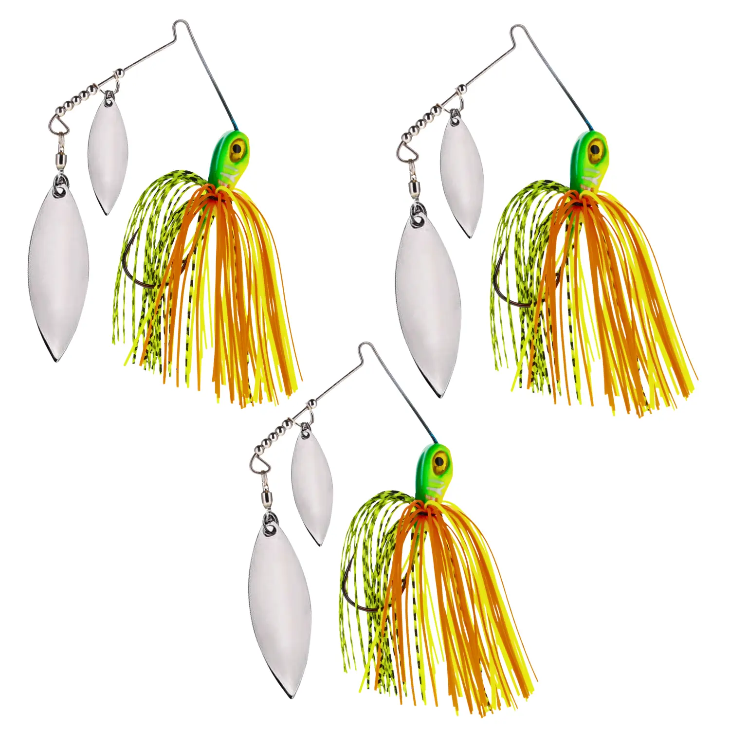 Reaction Tackle Double Willow Spinnerbait Jigs (3-Pack or 6pc Kit) - High-Flash Vibration for Bass & Pike