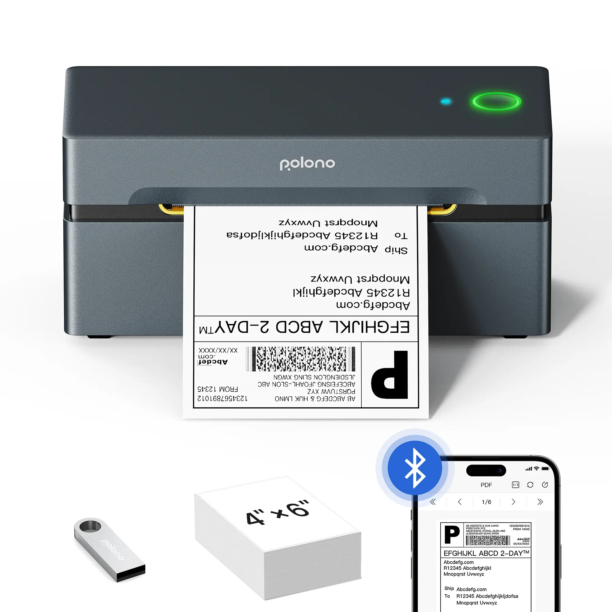 PL80E Bluetooth Thermal Shipping Label Printer, Wireless 4x6 Shipping Label Printer for Small Business,Support iOS, Android, Windows, Mac.
