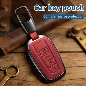 Compatible with Toyota Key Fob Cover & genuine leather Keychain, Keyfob Case for Avalon Camry Corolla Prius RAV4 Highlander