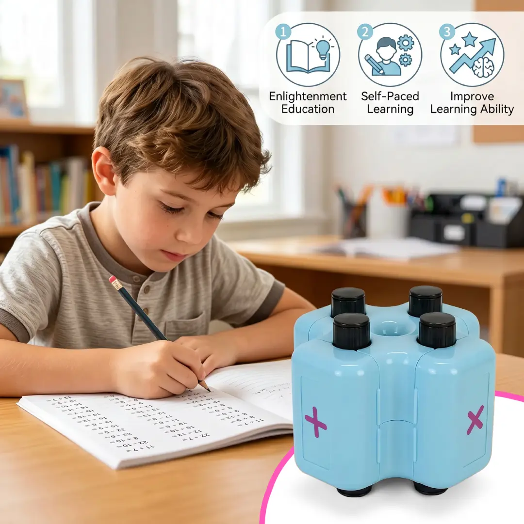 Math Teacher 4 in 1 Roller Stamp, Addition Subtraction Multiplication Practice Tool, Ink Stamp Roller for Kids Ages 5-9 1st 2nd 3rd Grade Classroom Homeschool Home Use, Back to School Supplies, Learning Gift for Kids | GoldenEgg