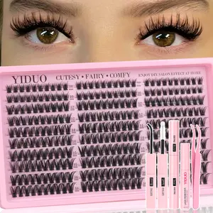 YIDUO Eyelash Cluster Kit, Wispy Lash Clusters, DIY False Eyelashes, DIY Eyelash Extensions, 10-16mm C-Curl Lash Clusters, 300 Pieces, Includes Lash Adhesive, Sealer, Remover & Tweezers for DIY Application