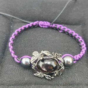 Hyerthene Butterfly Macrame Bracelet with Purple and Black Beads Adjustable String Fashion Jewelry for Women