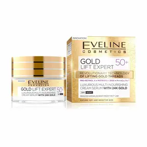 Eveline Cosmetics Gold Lift Expert Luxurious Multi-Nourishing Cream Serum with 24k Gold 50+ Skincare for Intensive Firming & Rejuvenating