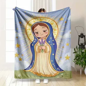 Anime Virgin Mary Our Lady Of Guadalupe Blanket  Soft Blankets, Perfect for Home Bedroom Bed Sofa Picnic Travel and Office Use Ideal for Holiday Gifts.